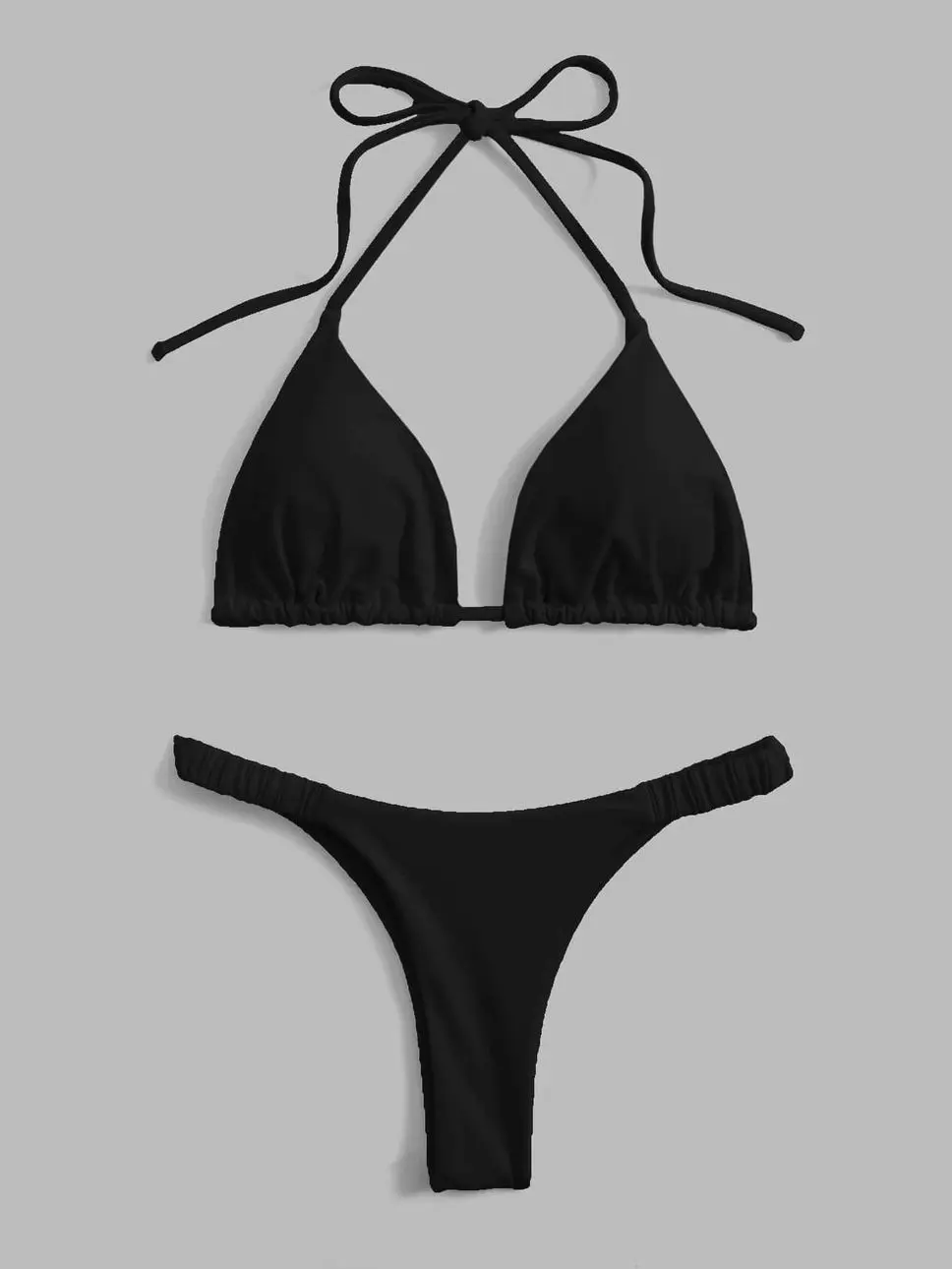 Solid Triangle Halter Bikini Set | Summer Beach Vacation Swimwear