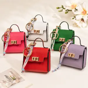 Mini Square Bag Pendant Keychain - High Quality Leather with Colorful Strap, Cute Car Keychain & Bag Charm Accessory summervibes