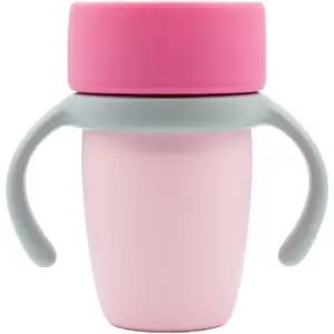 Baby Training Cup - Silicone Sippy Cup with Removable Handles  Weaning Off Bottle - Transition Spill-Proof Toddler Cups - No-Spill Design (Pastel Pink/Hot Pink/Light Gray)