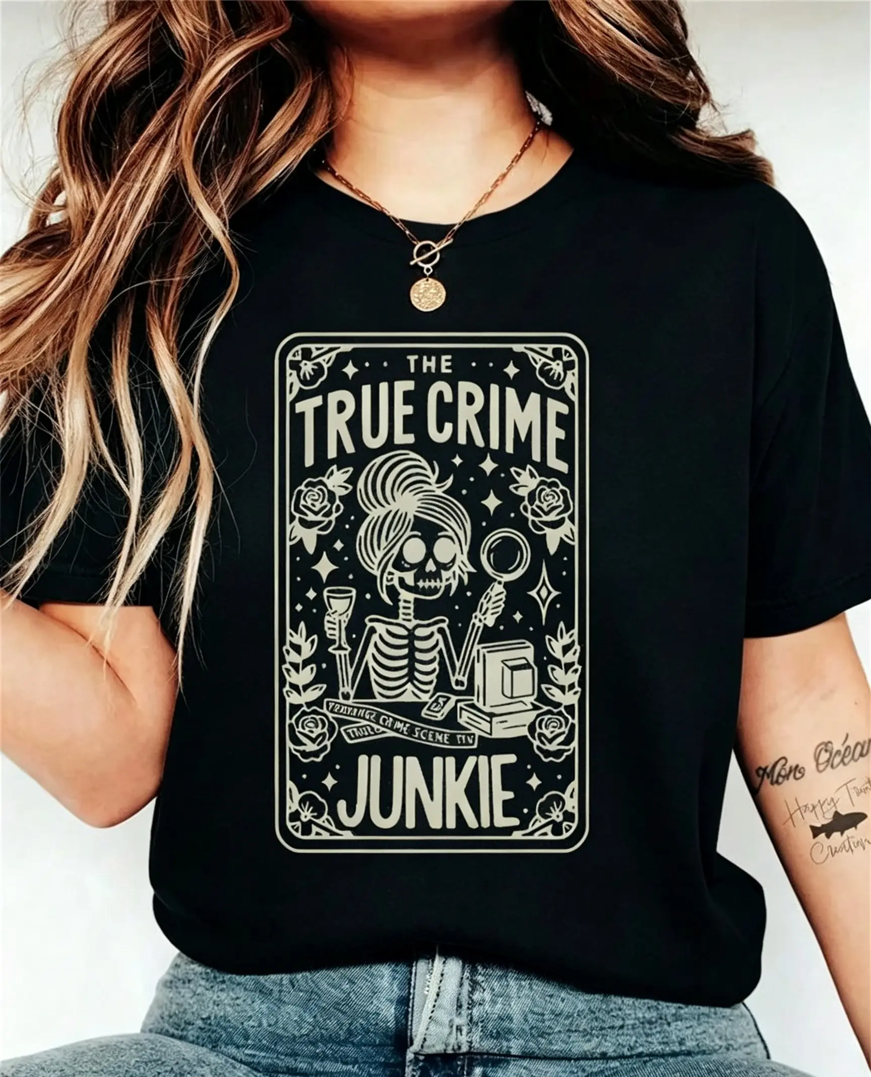 SHEIN LUNE Women's Plus Size Casual Streetwear Graphic Print Skeleton Girl Slogan Round Neck Short Sleeve T-Shirt Top