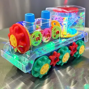 Electric Train Toy, Transparent Gear, Flashing Lights & Music, 360 Rotation, Educational Toy, Boys & Girls, No Battery Included