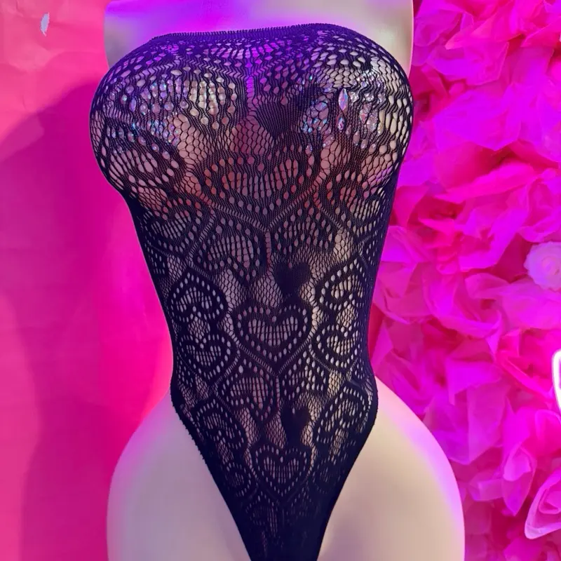 Heart Shaped Mesh Tube Top - Black Lace Design for Women's Fashion