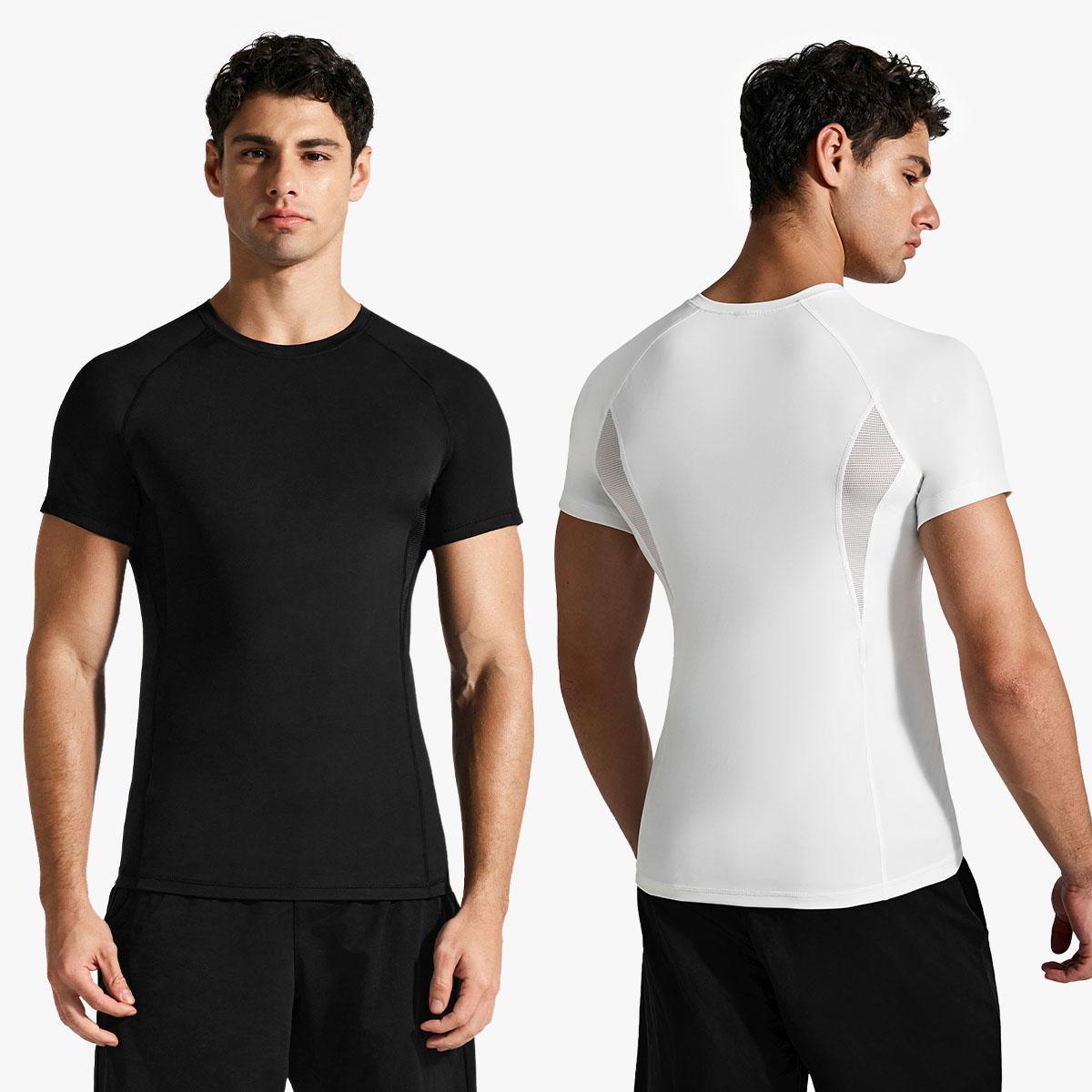 Men’s Short Sleeve Compression Shirt with Breathable Mesh Panels at Underarms and Back – Lightweight Stretch Athletic Performance T-Shirt for Gym, Training, Running and Daily Active Wear