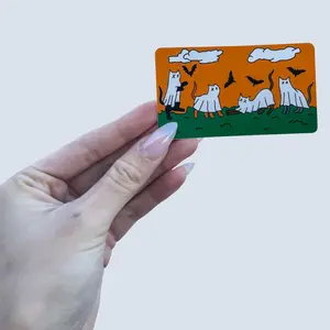 Ghost Cats with Bats Halloween Vinyl Waterproof Sticker Decor Decorative