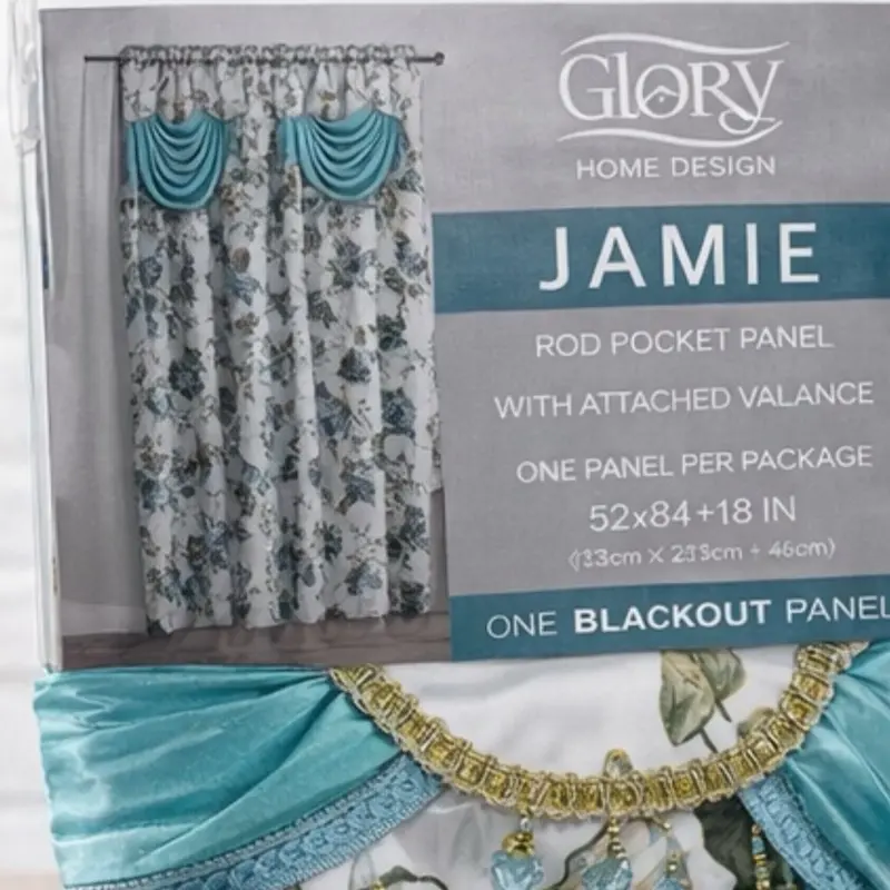 Glory Home Design Jamie Rod Pocket Panel with Attached Valance 52x84+18 IN One Blackout Panel