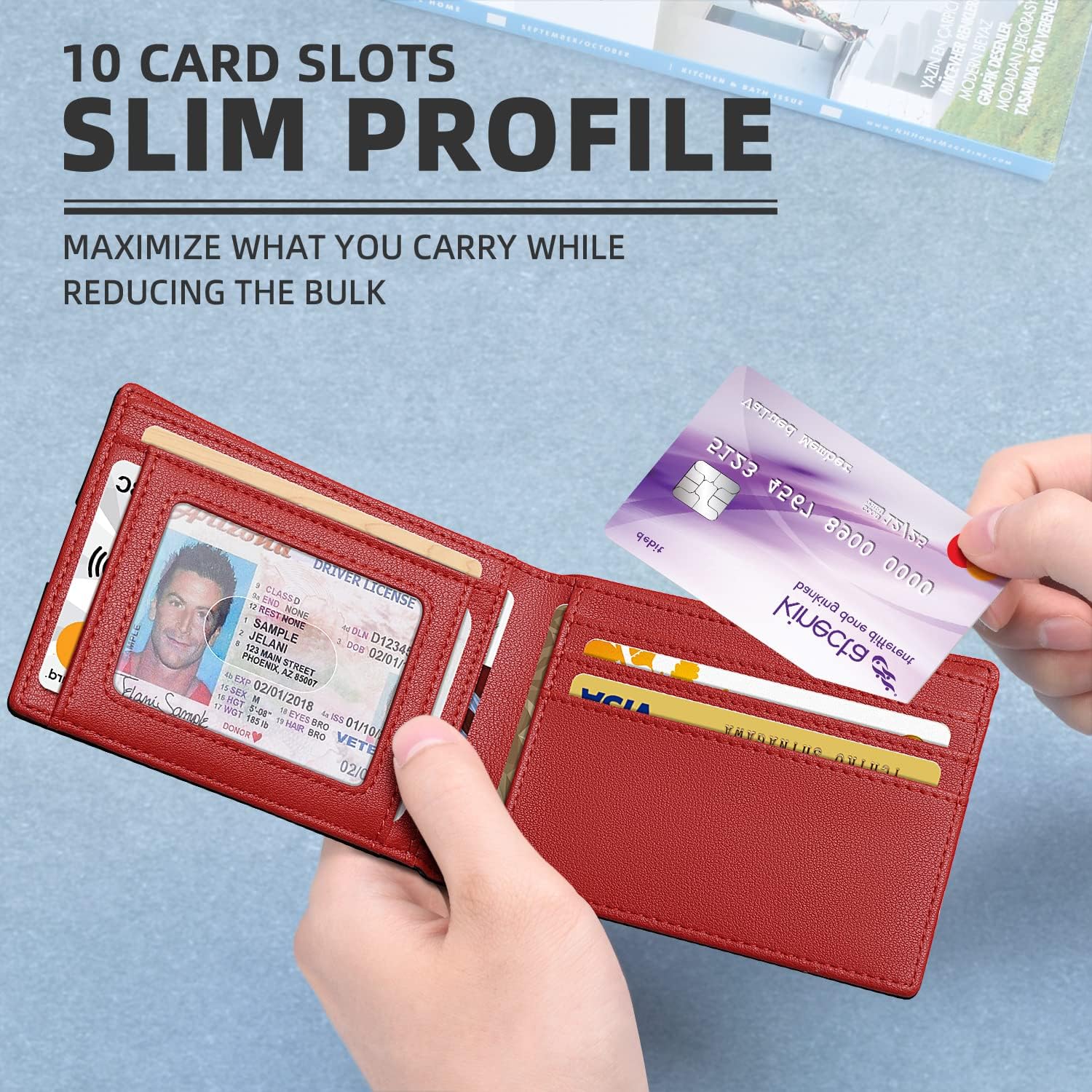 Zitahli Mens Slim Carbon RFID Blocking Minimalist Bifold Credit Card Holder Wallet Cartera Para Hombre Leather Outdoorfun