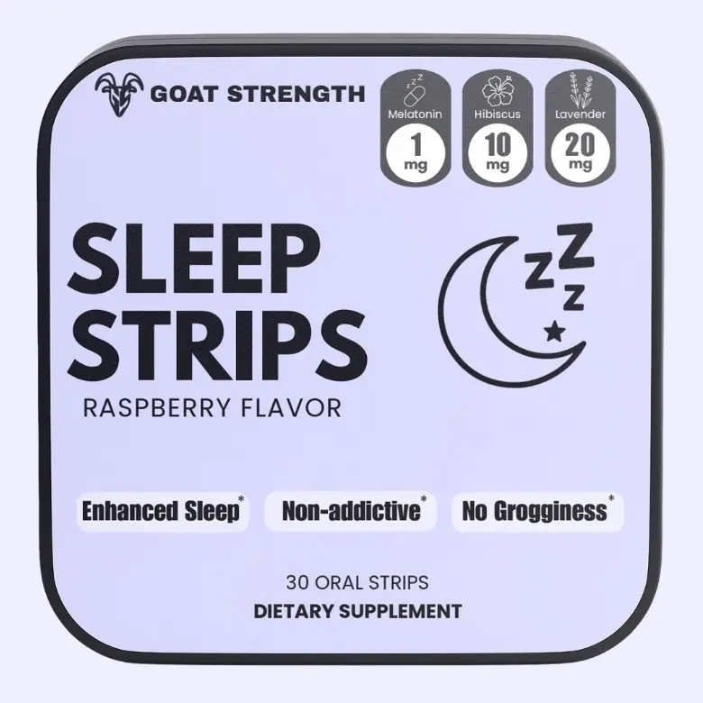 Goat Strength Sleep Strips Raspberry Flavor 30 Oral Strips with Melatonin 1mg Lavender 20mg Chamomile 10mg Non-addictive Dietary Supplement for Better Sleep Quality