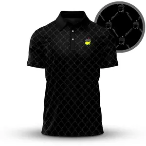 Fan-Made Black Masters Pattern Golf Graphic Polo Shirt Performance Short Sleeve Style for Everyday Wear