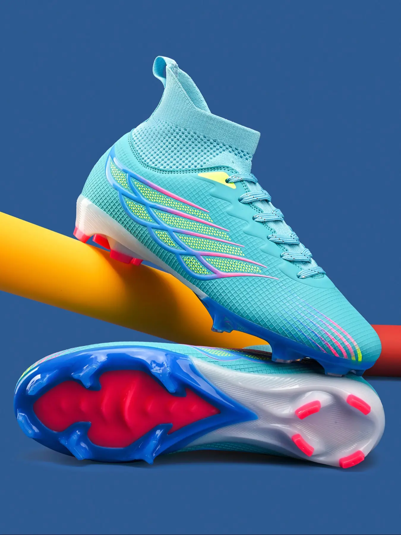 Men\'s High-Top Soccer Cleats Lace-Up Indoor TF Spikes Training Boots Professional Men main image 3