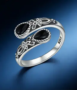 Women's S925 Silver Fashion Vintage Bohemian Style Spoon Open Ring Adjustable Finger Jewelry Elegant Everyday Ring Exquisite Trendy Ring Vintage Rings for Daily Wear Gift Valentine's Day