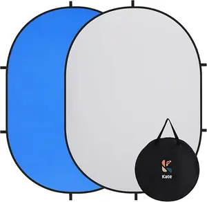 Kate Collapsible Pop-Up Backdrop for Self-Tape Auditions, Professional Headshots, Video Conferencing & Live Streaming - Portable Photography Background (5'x6.5' / 1.5x2m, Blue/Gray)