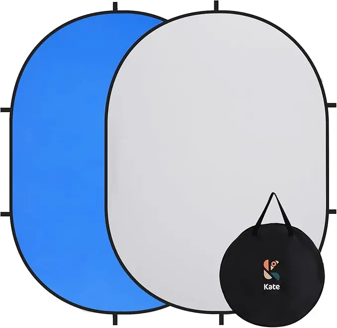 Kate Collapsible Pop-Up Camera Backdrop, Professional Camera Accessory for Self-Tape Auditions & Video Conferencing (5'x6.5'/1.5x2m, Blue/Gray), Camera Accessories