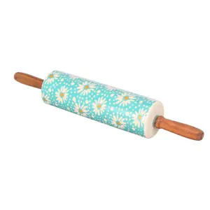 Flea Market Floral Decal Rolling Pin with Wood Handle - Kitchen Utensil Bakeware Wooden