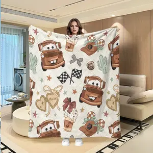 Vintage American Style Cars & Trucks Print Flannel Blanket, Soft Warm Throw for Valentine's Day, Easter, Holiday Gifts, Home Decor
