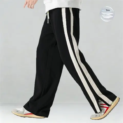 2026 summer new trendy brand strips, comfortable and breathable men's straight-leg pants fashion casual loose sports trousers sweatpants