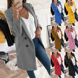 Women's Fashion 2025 Autumn Winter Hot Sale Solid Color Woolen Coat Fashion Suit Collar Slim Fit Women's Trench Coat