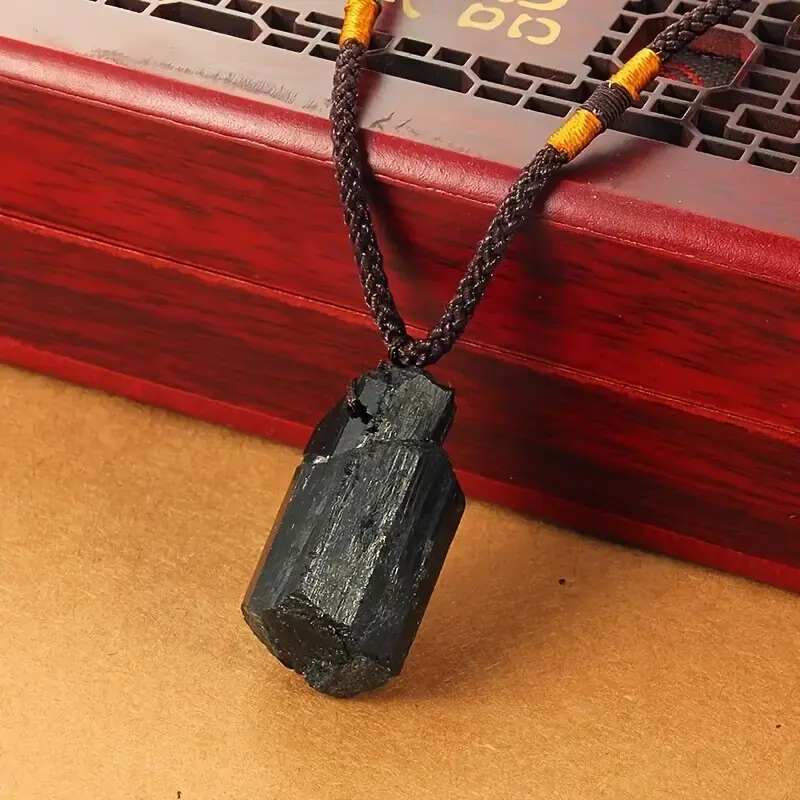 Natural Raw Black Tourmaline Gemstone Pendant Quartz Healing Positive Energy Crystal Men Women Necklace