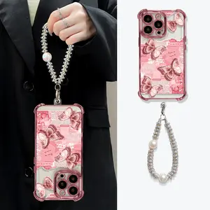 Butterfly Pattern Women's Phone Case for iPhone 11-17 Pro Max, 14-16 Plus, X, XS Max with Pink Chrome Alloy Frame, High-Definition Transparent Material, Reinforced Corners, Drop-Resistant Design