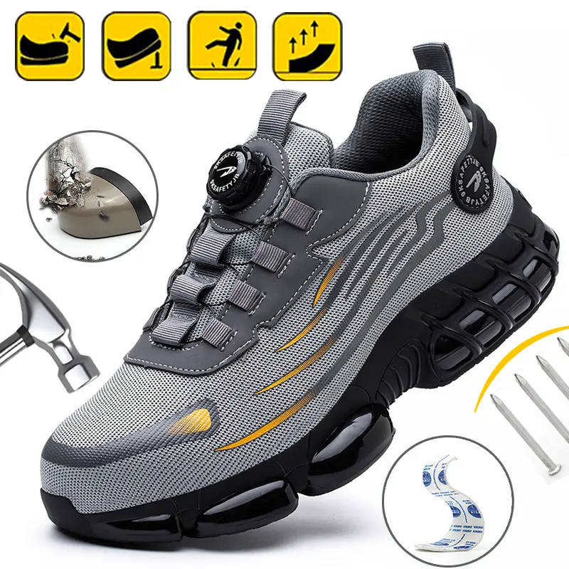 Mens Work Safety Shoes Steel Toe Cap Rotating Button Breathable Comfort Sneakers