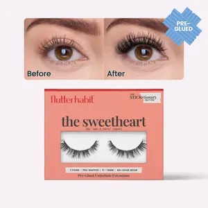FlutterHabit The Sweetheart Pre-Glued (2 Pair) with ProTECHt™ - Pre-Glued Press On Lash Extensions - Doll Eye, 11-13mm, Dramatic C/D Curl