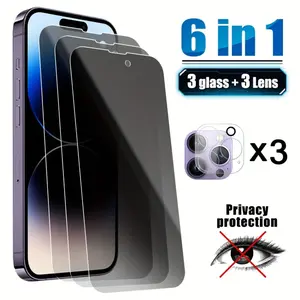 6 in 1 Phone Privacy Glass Film Kit, Phone Screen Protector & Lens Protector, Phone Accessories Compatible with iPhone 11 12 13 14 Pro Max, Cover