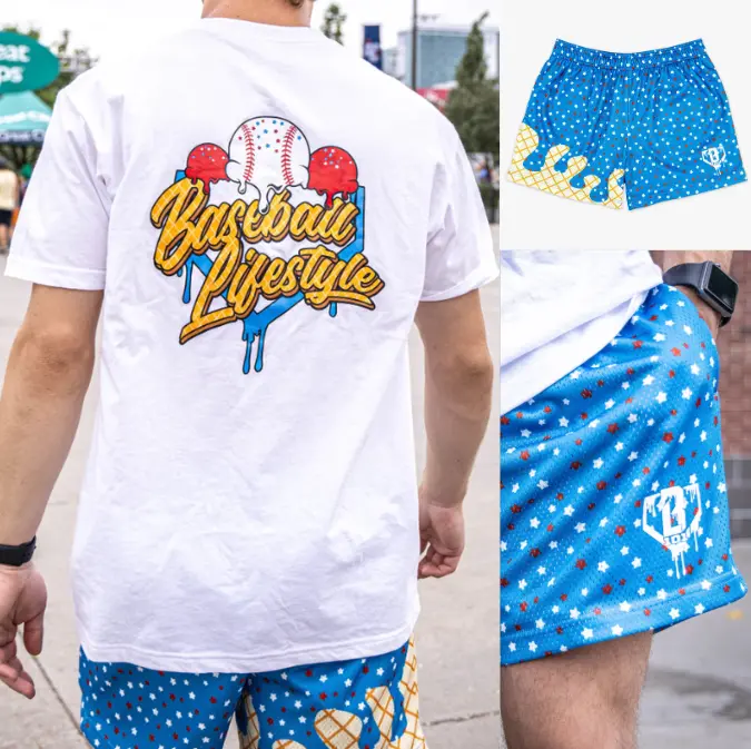 Baseball Lifestyle 101 Ice Cream Tee & Shorts Set, USA Vibe Outfit for Youth & Adults