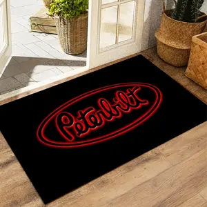 Peterbilt Neon Sign Logo Doormat – Red Glow Oval Truck Brand Floor Mat, Perfect for Truck Drivers, Garage or Man Cave Entryway Decor