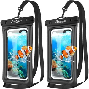 ProCase 2-Pack Floating Waterproof Phone Bag Up to 7inch Meters IPX8 Level Underwater Case Compatible with iPhone 17/Air 16 15 14 13 12 11 Pro Max Xs Max XR X 8 7 Plus SE Galaxy S24 S23 S22 Black