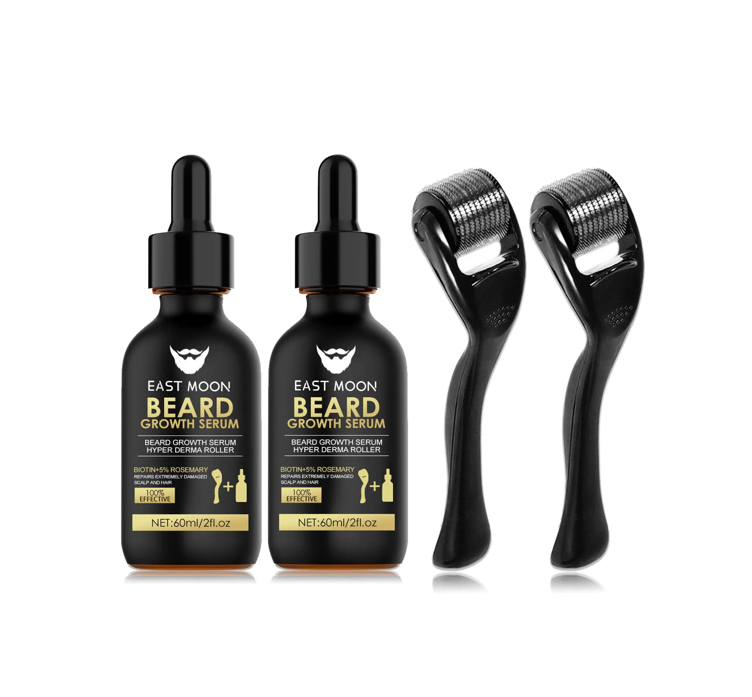 EASTMOON Buy 1 Get 1 Free Beard Growth Serum & Massage Derma Roller Kit, Rosemary & Biotin Beard Care Nutritional Nourishing Oil, Making Beard Thicker and Shinier, Men's Daily Beard Care Essentials, Father's Day Gift Set