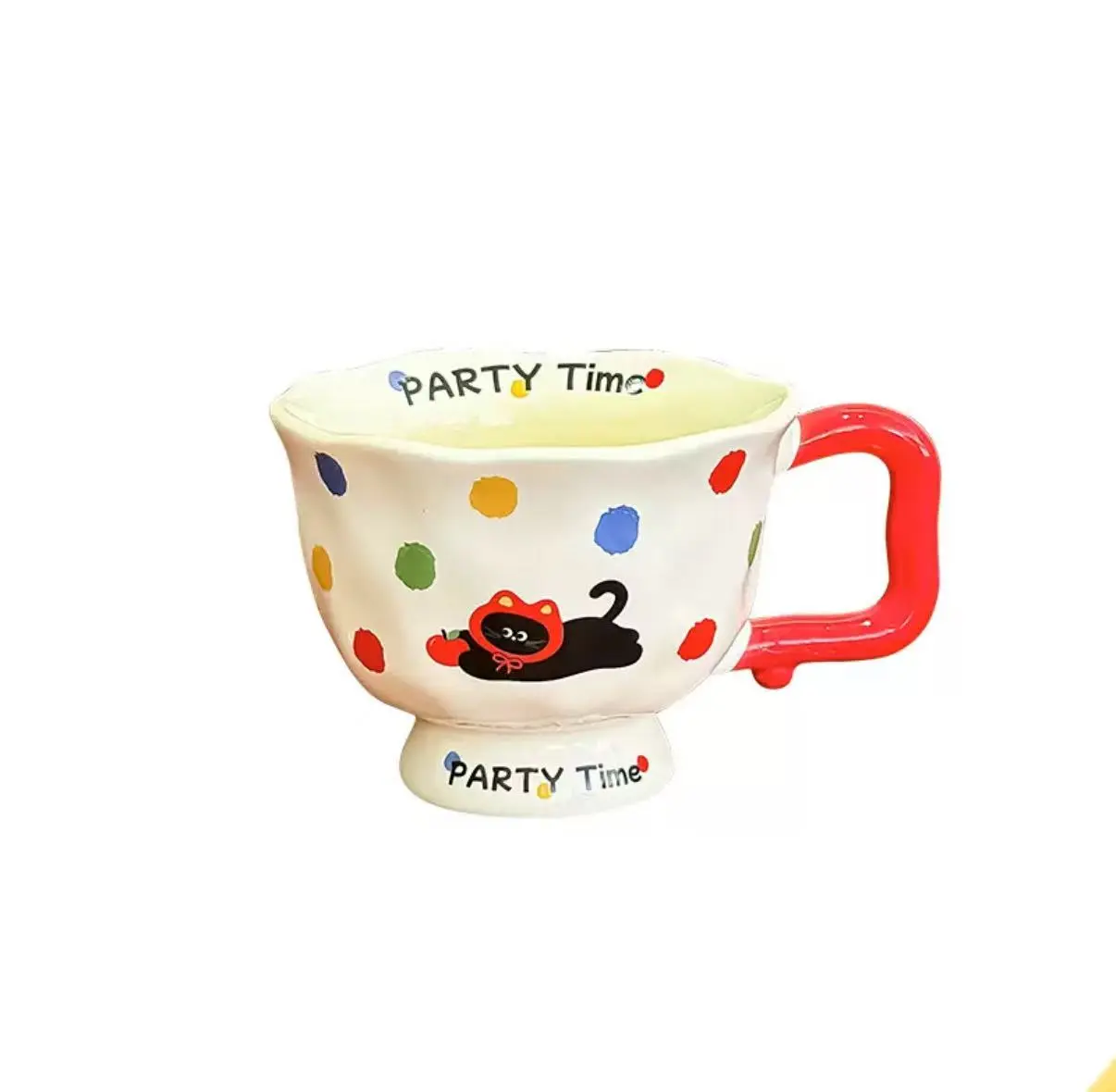 Cute Black Cat Ceramic Mug Colorful Polka Dots Footed Coffee Cup For Home Office Daily Use