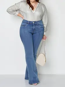 Solid Color High Waisted Micro Flared Jeans Comfortable Soft Breathable Casual Denim Women's Clothing for Everyday Wear