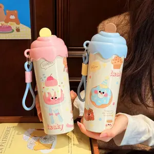 Cute Ice Cream Tumbler Kawaii Stainless Steel Thermos Bottle For Hot Cold Water Coffee Tea Portable Thermal Cup Woman Girl Gift