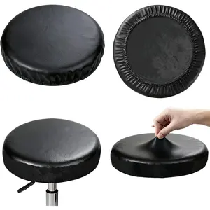 Round Seat Covers for Stools with Elastic - 2-Pack Black Bar Stool Seat Covers Universal Washable Fit for 14-16 Inch Round Stool Chair Cover