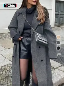 Women Long Woolen Coat Jacket Casual Loose Fitting Double Button Front Fall Winter Outerwear 2026