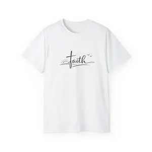 Faith script Christian cross Unisex T-Shirt | Minimalist Typography Soft Cotton Vintage Feel Comfort Tee Shirt