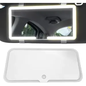 Car Vanity Mirror with Lights & Rechargeable Design,Touchable LED Mirrors for Car Vanity with 3-color Light Adjustment Design (White)