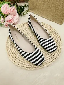 French Striped Square Toe Flat Shoes for Women, Soft Sole Low Heel Casual Shoes, All Season Versatile Comfortable Footwear