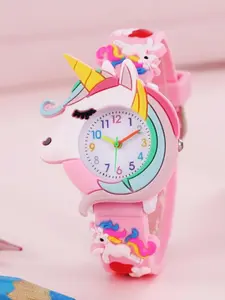 Cute Cartoon Unicorn Pattern Quartz Watch, Fashionable Silicone Strap Round Dial Watch for Kids, Trendy All-match & Exquisite Watch for Birthday Gift Wrist Watch