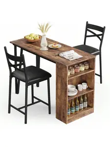3Piece 36in Wooden Counter Height Dining Table Set For Kitchen Bar Table And Chairs Tall Kitchen Breakfast Nook With Stools 2 Barstools Storage Shelves SpaceSaving-A