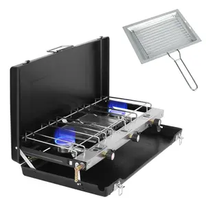 Camping Stove, 3 Burners Propane Portable Camp Stove with Regulator & Griddle, Push-Button Instant Ignition, Portable Camp Grill, Adjustable Burners for Camping Cooking temperature control