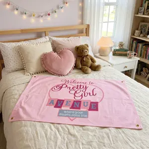 [Made in US] Welcome to Pretty Girl Avenue Flag, 3x5 Feet Pink Coquette Banner, Cute Girly Room Decor UV Resistance Fading & Durable Wall Flag with Brass Grommets for Bedroom Dorm Room, Parties, Gift, Aesthetic Ornaments