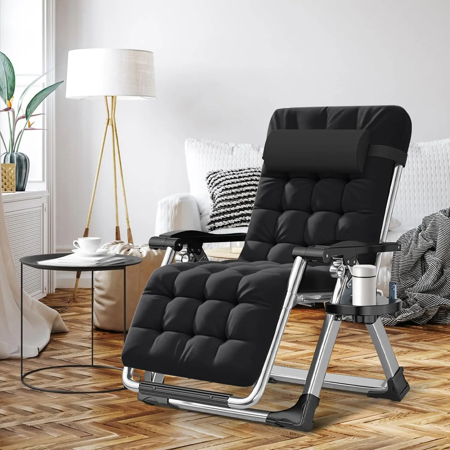ABORON Zero Gravity Chair with Removable Seating Cushion, Armrest Mat, Headrest & Tray, Folding Lounge Chairs, Sturdy Adjustable Reclining Patio Chairs