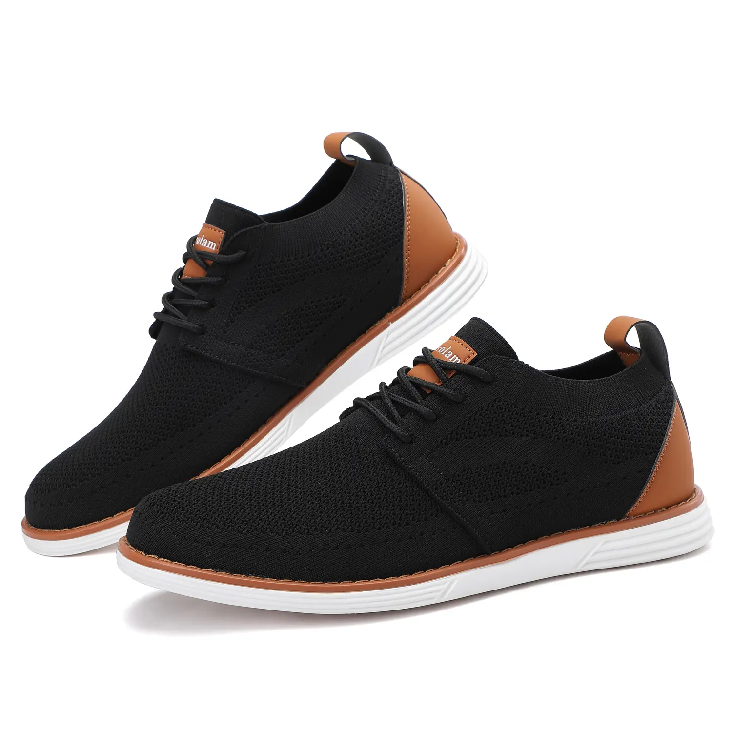 Men's Knit Breathable Lace-Up Formal Shoes - Lightweight Casual Business Walking Sneakers for Office Daily Wear, Black