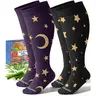 Lalapapa Women's Wide Calf Compression Socks, 2-Pair Plus Size Bamboo Cotton Blend with Spandex & Viscose, 15-20mmHg Graduated Support, Seamless Comfortable Gym Socks, Nylon, Machine Washable, Elegant, Compression Socks Women