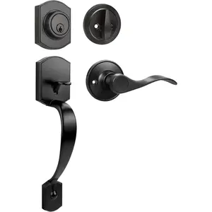 Black Exterior Front Door Handle and Deadbolt Lock Set - Complete Front Door Lock Set for Exterior Doors