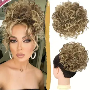 Messy Bun Short Curly Ponytail Wig with Elastic Drawstring, Loose Updo Hairpiece for Thinning Hair, High Temperature Synthetic Fiber Hair Accessory, Synthetic Hair Wigs