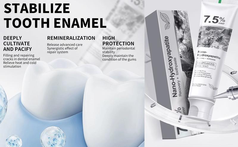 2PCS Nano Hydroxyapatite Toothpaste 7.5% nHAP, 4.23 oz – Enamel-Strengthening • Fluoride-Free • Natural Peppermint • Ideal for Sensitive Teeth