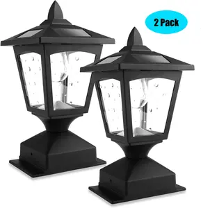 Solar Post Cap Lights Outdoor Waterproof LED Lights for 4x4 5x5 6x6 Wooden Vinyl Metal Posts Auto On Off Deck Fence Driveway Patio Set of 2