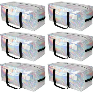 Heavy Duty Moving Bags 6-Pack, 93L Extra Large Iridescent Storage Bags with Strong Zipper & Reinforced Handles, Ideal for College Dorm, Home Moving and Seasonal Storage