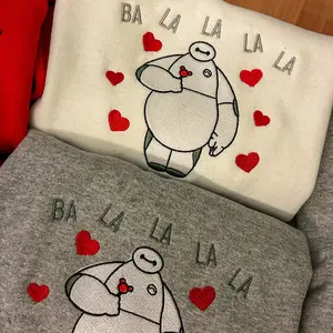 Ba La La La Healthcare Robot Embroidered Sweatshirt, Baymax Heart Valentine Embroidered Hoodie Sweater, Valentine's Gifts For Couples